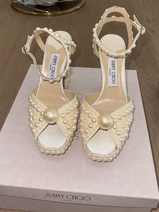 Jimmy Choo Shoes - Jimmy Choo Sacaria Platform 120 Sandals with Pearl Embellishment